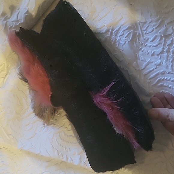 PRADA CHEVRE MONT Goat Hair EMBELLISHED BLACK AND STRAWBERRY-PINK LOAFERS SIZE 6 - Picture 11 of 12